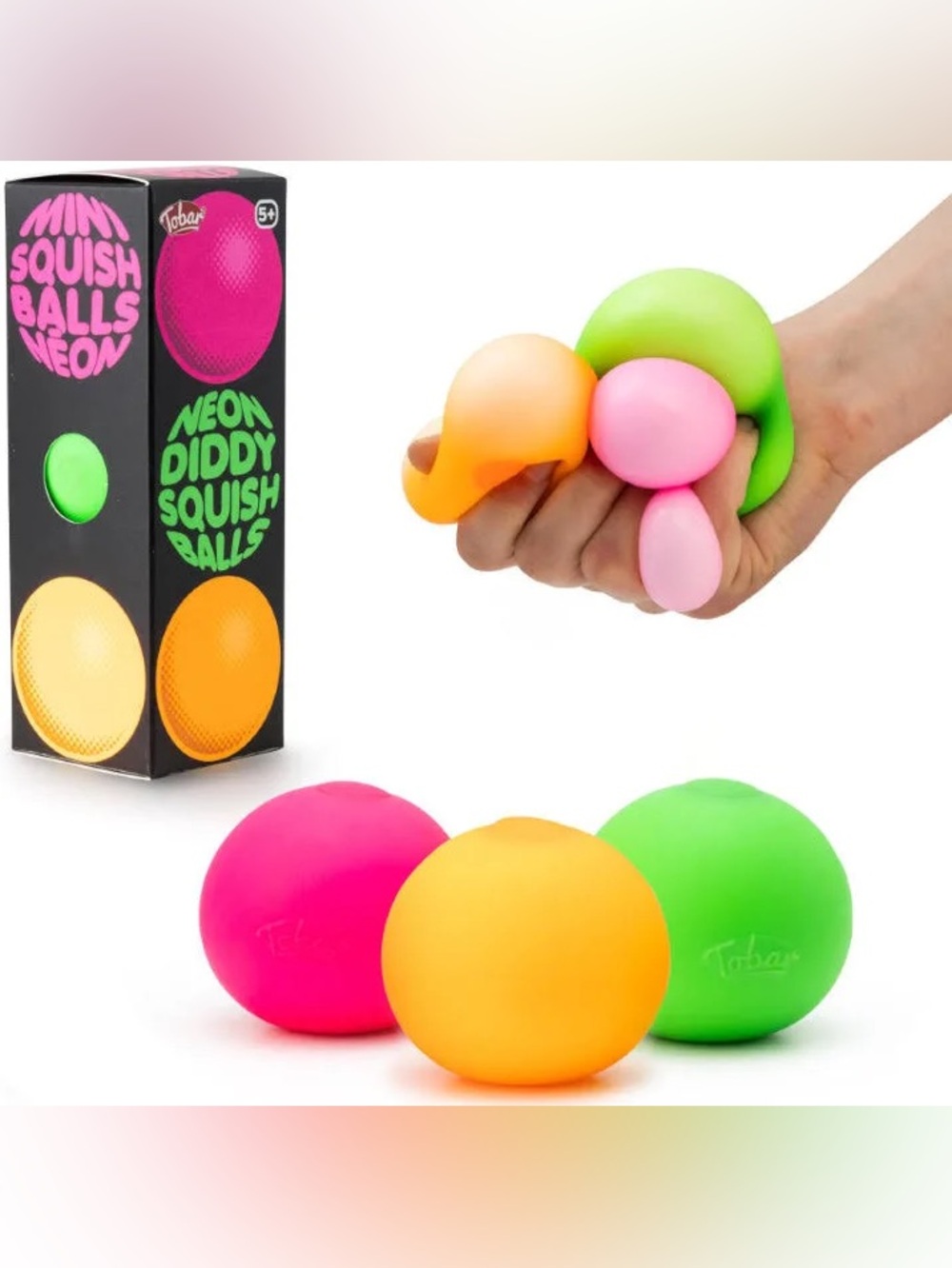 Scrunchems Neon Squish Balls 3-Pack - Pink, Orange, Green Stress Toys